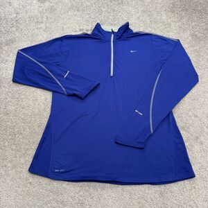 Nike Dri-Fit Element Half Zip Pullover Jacket Womens XL Blue Thumbholes Running